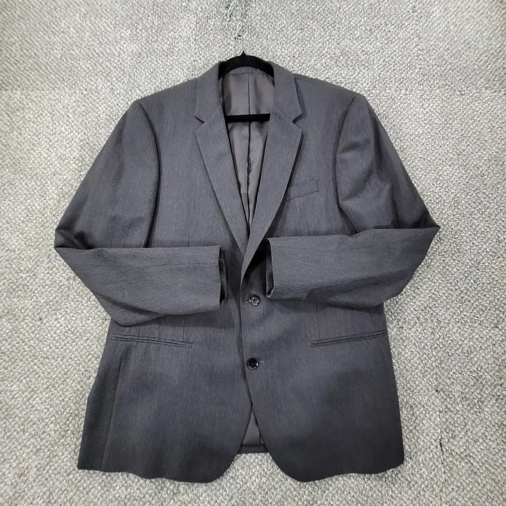 The Black Tux Mens 44R Charcoal‎ Gray Merino Wool Tollegno 1900 Blazer Jacket